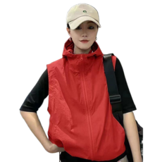 여성용 여름 후드 조끼 루즈핏 자외선 차단 얇은 방풍 조끼 6M878