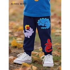 兒童衛褲，男童長褲，卡通恐龍毛巾繡運動褲
