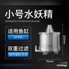 一心 水族 水妖精吸便器 生化過濾器 內置過濾 迷你小魚缸低水位清潔 強制吸便 氣動式 生化棉 過濾棉, 1個, 小號水妖精（透明白）