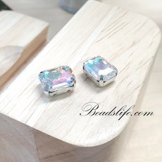 8-10mm 직사각 캡보석 30개 백금도금, 1개, 크리스탈AB