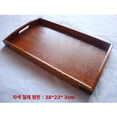 원목 빵 트레이 손잡이 플레이팅 빵집, 1개, 티 컬러 철제 모서리 38 x 23x3cm