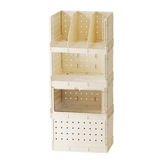 도파밍 스택업 서랍장 다용도 접이식 수납함, 4단, 베이지