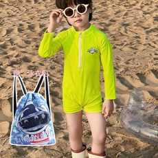 LIULU男童連體長袖夏季泳衣新款泳裝寶寶游泳衣連身平角連體泳衣