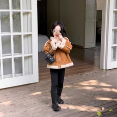 女童翻領外套 兒童加厚皮毛一體拉鏈外套