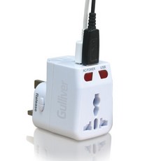 [걸리버] 전세계 3구 USB 여행용 멀티플러그 멀티어댑터 (과전압방지퓨즈 적용) G9550010, 1개