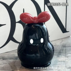 可愛梨子造型棉籤盒，多用途桌面擺件，美觀實用, 紅色蝴蝶結提手黑身梨子牙籤筒