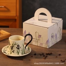 復古套裝陶瓷咖啡杯碟 鳶尾花設計 下午茶水杯 精緻伴手禮, 鳶尾花禮盒裝,260ml, 1個