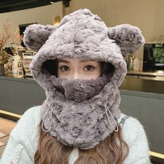 수지나 곰돌이 방한 후리스 겨울 넥워머, 그레이, 1개