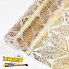 주방 캐비닛용 서랍 및 선반 라이너 비접착식 미끄럼 방지 이중 레이어 PVC 방수 쉬운 세척 드레서 욕실 냉장고용 나이프 줄자(43.2 x 6.1m(17 20피트) 블랙, 금박