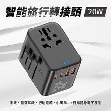 GaN 萬國轉接頭 45W 旅行充電器 國際轉接插頭 PD快充插座 出國旅行插座 歐規 英規, 1個, 快充20W-黑, 黑