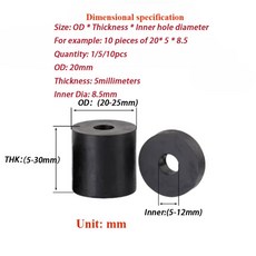 OD 20 25MM 원형 댐핑 방음 패드 흡수 충격 고무 와셔/고무 코일 및 패드/팬, 1Pcs, 20x5x8 5mm