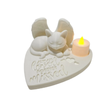 무브온 천사 고양이 추모 티라이트 홀더 반려 무지개다리 메모리얼 조각상 유골함, 1개