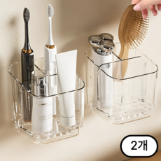 인즈홈 무타공 분리되는 간편정리 칫솔꽂이, 2개, 투명색