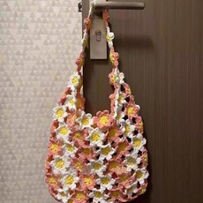 봄 여름 꽃무늬 니트 가방 DIY 재료 뜨개질 키트 수제 선물, (A844) 체리, 1개