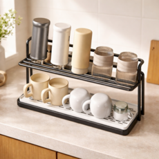 그로우파파 스테인리스 2단 컵건조대, 1개, 블랙