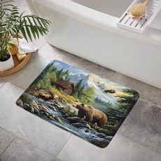 YOZSLGU Country Rustic Cabin Bear Elk 욕실 매트 독수리 무스 사슴 캠핑 롯지 사냥 야생 동물 메모리 폼 욕실 주방 러그 45.8 x 74.9cm