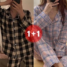 지디오 여성 체크 파자마 2개 세트 봄 긴팔 긴바지 상하의 간절기 잠옷 빅사이즈 투피스 홈웨어