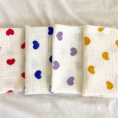 가제손수건 4+1 빅하트 이중 거즈 손수건 스카프빕 여름손수건 피치콩