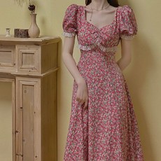 紅色碎花公主連衣裙 夏季法式茶歇裙 溫柔仙氣初戀風