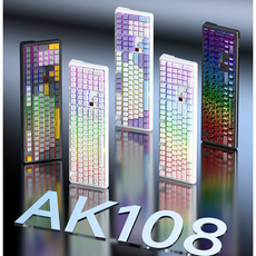 AJAZZ AK108 무선 기계식 게이밍 키보드 108키100%배열 RGB 3모드 핫스왑DIY 도트스크린 10000mah긴항속 gasket, 측각고양이화이트(정령투명축), AK108모델