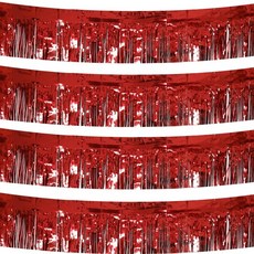 케어치어 4팩 총 40피트 포일 프린지 갈랜드 금속 벽걸이 드레이프 태셀 스키팅 틴셀 스트리머 퍼레이드 플로트 트레일러 마디 그라 파티 생일 결혼식 빨간색, Red