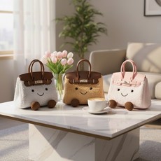 可愛微笑造型絨毛手提包 時尚百搭多色手提包