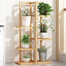방일 플로어 스탠딩 다층 계단식 화분선반대, 5단, 원목색
