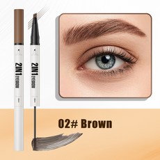 Hellokiss 雙頭四叉眉筆 2in1 液體眉筆, 1個, 02#BROWN【英文包裝】,2ml+1ml