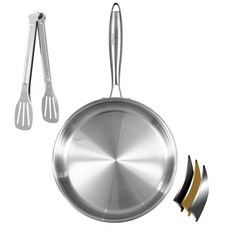 예쿠킹 트리플플라이 스테인리스 프라이팬 세트 8인치 10인치 12인치 대형 프라이팬 인덕션 오븐 식기세척기 안전 주방 집게 분리형 손잡이 가 있는 모든 쿡탑과 호환 가능, Stainless Steel, 10 Inch