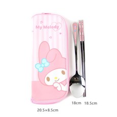 lilfant 美樂蒂 304不鏽鋼 兒童餐具組 (學習筷/湯匙/叉子/杯子/水壺/保溫瓶/餐盤/餐盒/餐具袋), 1個, 全不鏽鋼扁筷3件組, 粉紅色, 學習筷/湯匙/叉子/杯子/水壺/保溫瓶/餐盤/餐盒/餐具袋