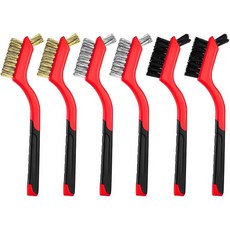 6 PCS 와이어 브러시 세트 7인치 황동스테인리스 스틸나일론 브리스 곡선 핸들 그립 딥 클린 디 도구 녹 제거용 금속 먼지 페인트 스크