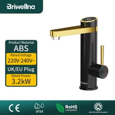 브리웰나 3200W 220V 전기 주방 온수기 수도꼭지 순간 온수 스테인리스 스틸 히터 냉온수, 유럽 연합, BP71 Bla
