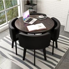 원탁 테이블 4인용 카페 A 사무실 휴게소 상담 탁자 의자 세트, U. 니아 원형 테이블 검은색 가죽 의자 높이 8080
