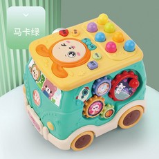 多功能手拍鼓 寶寶玩具 益智早教玩具 六面體手拍鼓 聲光音樂玩具, 電池版六面多玩法【巴士打地鼠拖車】綠, 1個