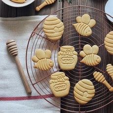BakeSphere烘焙 AMAGOUR 按壓式蜂蜜餅乾模具四件套裝：蜜蜂蜂巢造型，附攪拌棒，輕鬆製作可愛蜂蜜餅乾, 1個, 蜂蜜餅乾模具