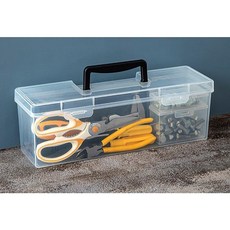 家用五金工具箱 透明手提工具收納盒 零件分類箱, 1個, 黑色加大號35.5x10.8x12公分