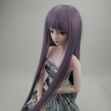 臺灣熱銷 3/1 bjd假髮夜蘿莉娃娃假髮頭套 sd球型公仔頭套高溫絲編髮加厚毛, 紫色齊劉海, 1個