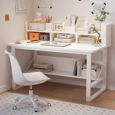 書桌 寬敞桌面 多層置物空間, 简约学习写字桌（暖白 120*60*103.2CM ）