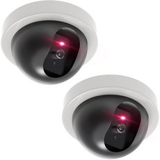 경고 스티커 데칼SDW2이 있는 깜박이는 빨간색 LED 조명이 WALI 더미 가짜 CCTV 돔 카메라 2팩 흰색, 4 Packs, White