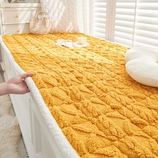 DFMEI 奶油風秋冬加厚飄窗墊窗臺墊新款四季毛絨坐墊陽臺墊子榻榻米, 1cm, 暖思-南瓜黃:30x50cm腰枕套