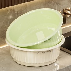 大號洗臉盆家用三件套洗菜盆子學生宿舍高顏值加厚洗衣洗腳塑料盆, [奶油白+霧苔綠]2個裝-中號, 1個