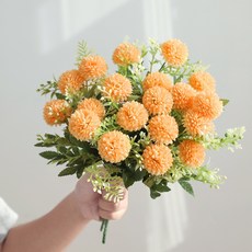 다이리슨 풍성한 퐁퐁국화 조화부쉬 4p 20꽃송이, 4개, 코랄오렌지