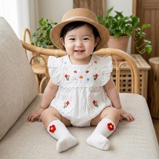 몽실이 러플소매 플라워 바디슈트 양말세트
