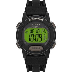 Timex 남성용 익스페디션 CAT 41mm 시계 - 브라운 스트랩 디지털 다이얼 블랙 케이스 브라운. 캐주얼