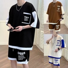 夏季短袖短褲套裝男【M-8XL】大尺碼運動休閒兩件套