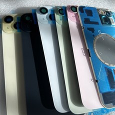 iPhone 15 Plus 용 10PCS 후면 도어 섀시 프레임 베젤 금속판 카메라 렌즈 배터리 유리가있는 하우징 Cove, 09 15 Blue