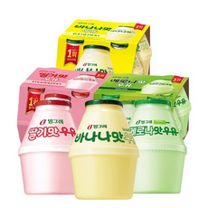 빙그레 단지우유 바나나맛 + 메로나맛 + 딸기맛, 1팩, 240ml