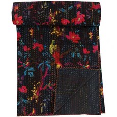 블랙 동물 새 칸타 퀼트 리버서블 침구 침대 스프레드 담요 히피 보헤미안 퀼팅 킹/퀸 홈 데코 2 베개(60X90인치), 60X90인치