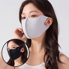 1+1 통기성 좋은 쿨링 3D 입체 기미 마스크 자외선 차단 골프 운동, 그레이+블랙