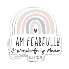 3PCs I Am Fearfully and Wonderfully Made 스티커 무지개 기독교 성경 구절 종교 신앙 하나님 예배 방수 비닐 노트북 물병 데칼 선물 여성용 남성용, 3PCs I Am Fearfully and Wonder